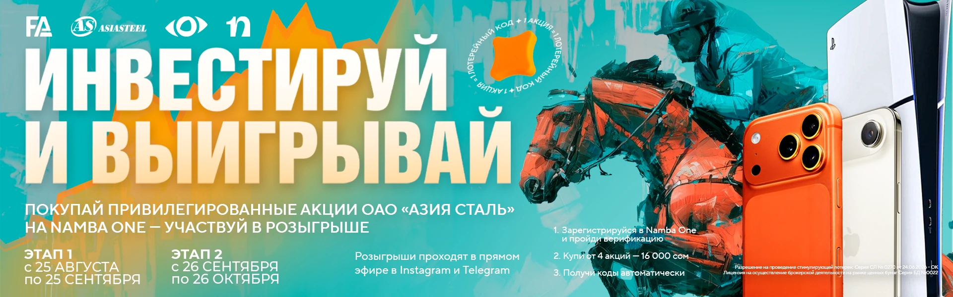 Баннер лотереи «Инвестируй и выигрывай»: призы iPhone 17 Pro Max, iPhone Air и Sony PlayStation 5